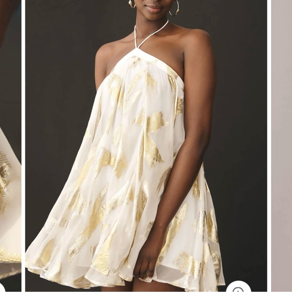 Elegant Gold and White Mini Dress